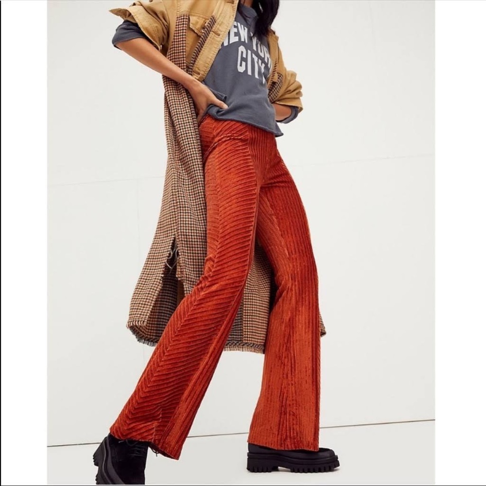 Free People Velvet Pull On Flare Pants Orange
